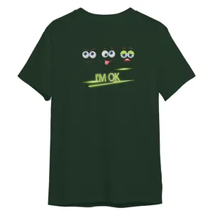 تی شرت آستین کوتاه زنانه مدل ایموجی حالم خوبه کد0042 رنگ سبز یشمی