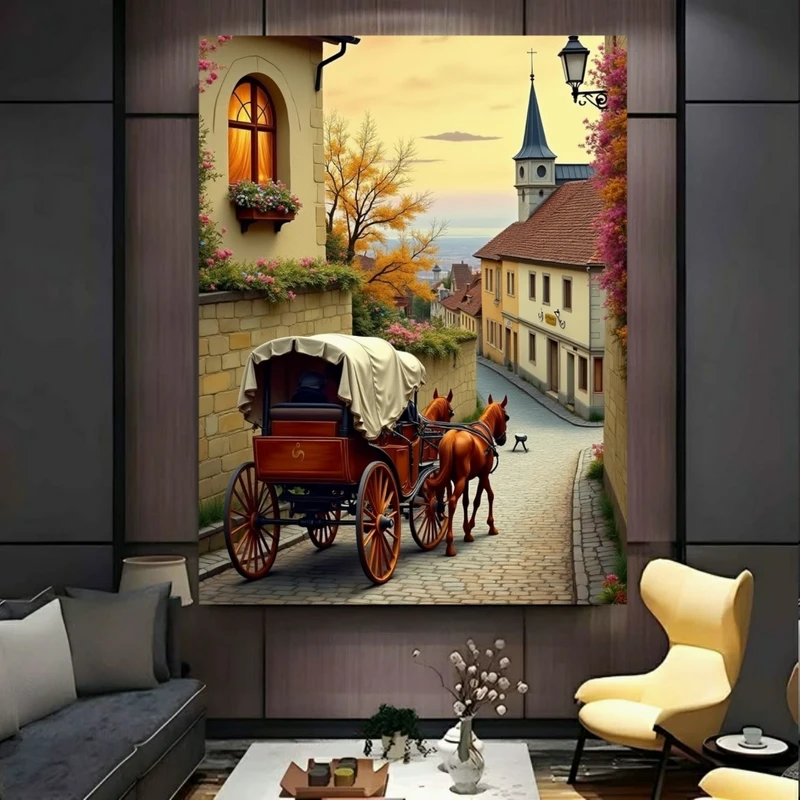 تابلو بوم طرح مخمل شهر اروپایی مدل تاریخی کد PY572