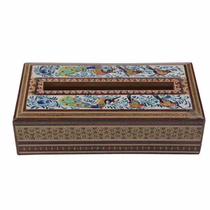 جعبه دستمال کاغذی خاتم کاری هنرلوکس مدل گل مرغ 07