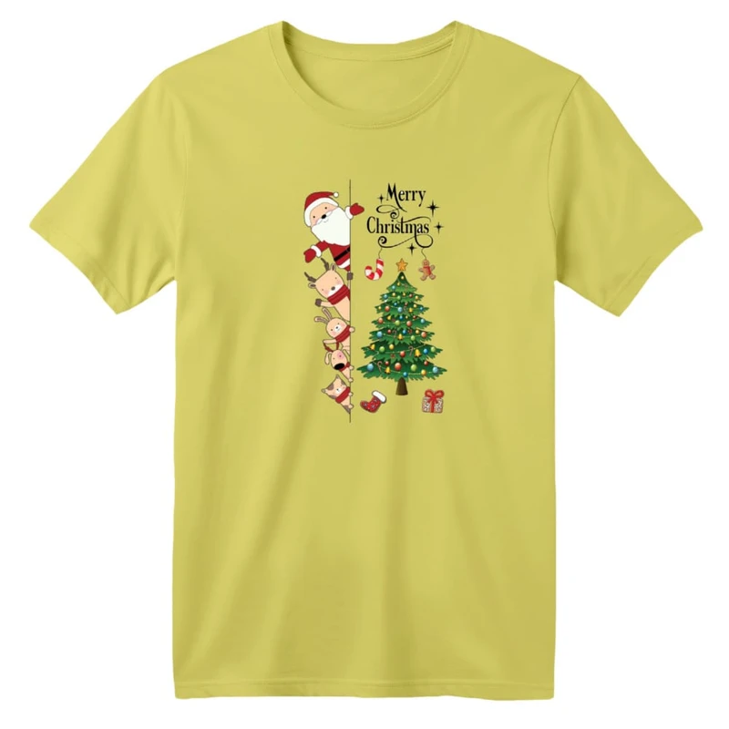 تی شرت آستین کوتاه بچگانه مدل بابانوئل و گوزن کریسمس کد 1