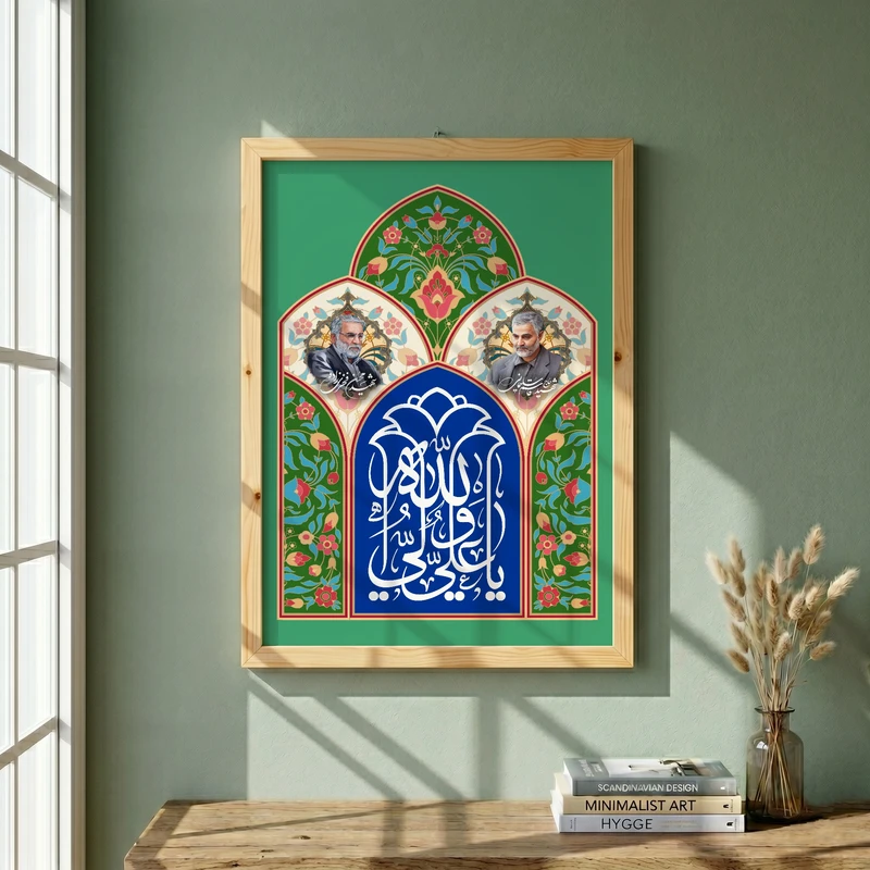 تابلو طرح ولادت امام علی (ع) مدل G15137 فریم کرم روشن