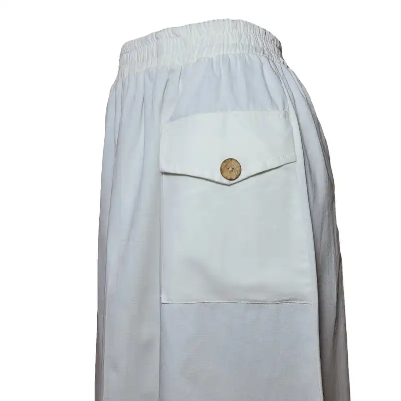 دامن راسته زنانه مدل کتان تک جیب رنگ سفید