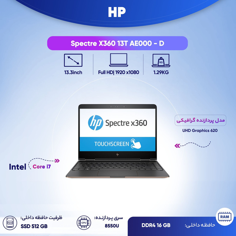 لپ تاپ 13 اینچی اچ پی مدل Spectre X360 13T AE000 - D لپ تاپ 13 اینچی اچ پی مدل Spectre X360 13T AE000 - D