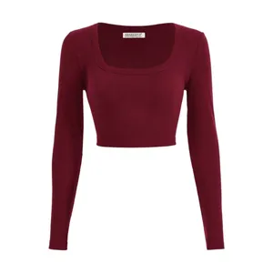 کراپ‌ تی‌شرت آستین بلند زنانه آرمادیا مدل کبریتی یقه اسکوپی کد CH06