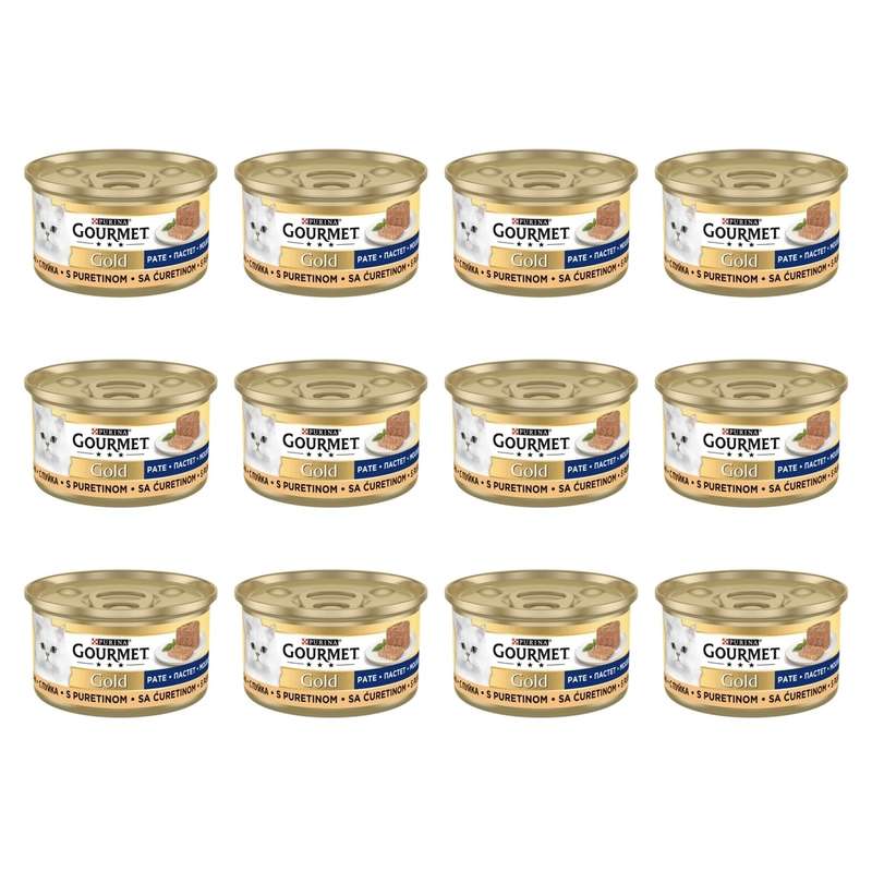 کنسرو غذای گربه گورمت مدل گلد طعم بوقلمون پته وزن 1020 گرم بسته 12 عددی
