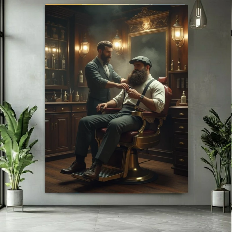 تابلو بوم طرح مخمل آرایشگاه کلاسیک مردانه مدل شیک کد BK24640