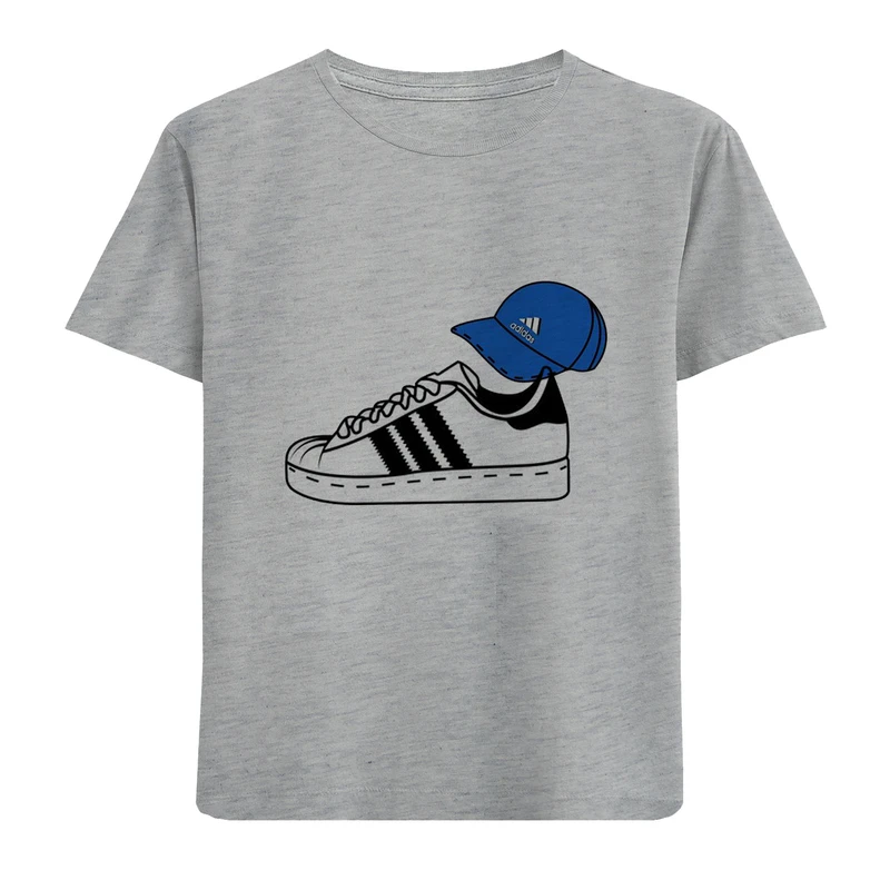 تی شرت آستین کوتاه پسرانه مدل کتونی وکلاه D123