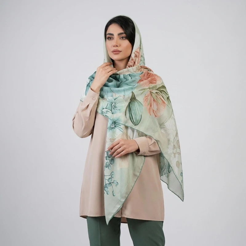 روسری زنانه مدل ابریشم مجلسی گل کد a-5060