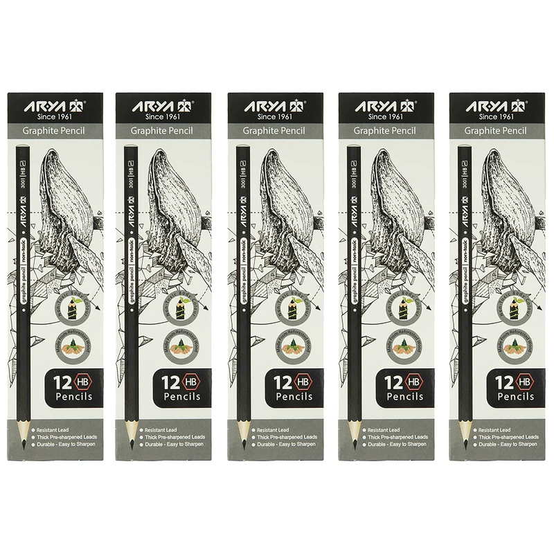مداد مشکی آریا مدل 3001 بسته 5 عددی
