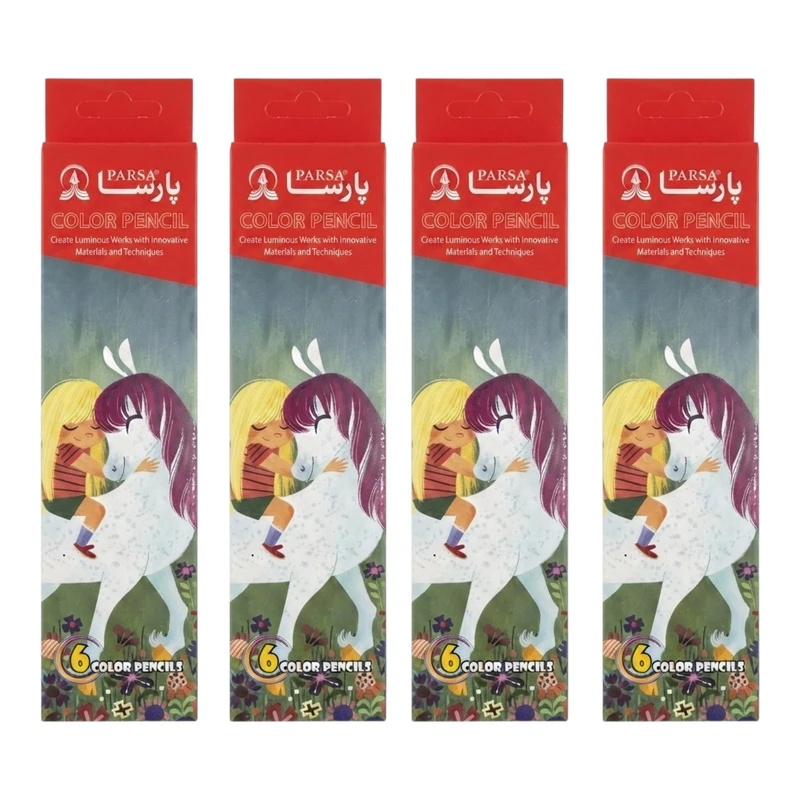 مداد رنگی 6 رنگ پارسا مدل دختر اسب سوار بسته 4 عددی