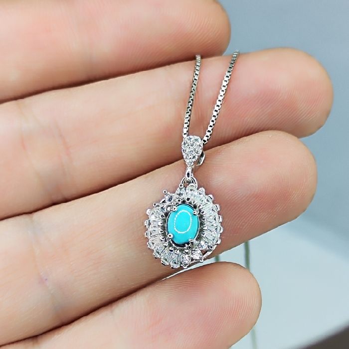 گردنبند نقره زنانه مدل فیروزه نیشابور آبکاری رادیوم کد 2500 -  - 5