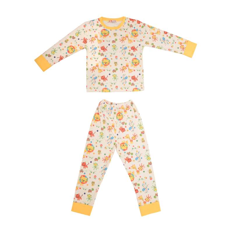 ست تی شرت و شلوار پسرانه مدل باغ وحش رنگ زرد