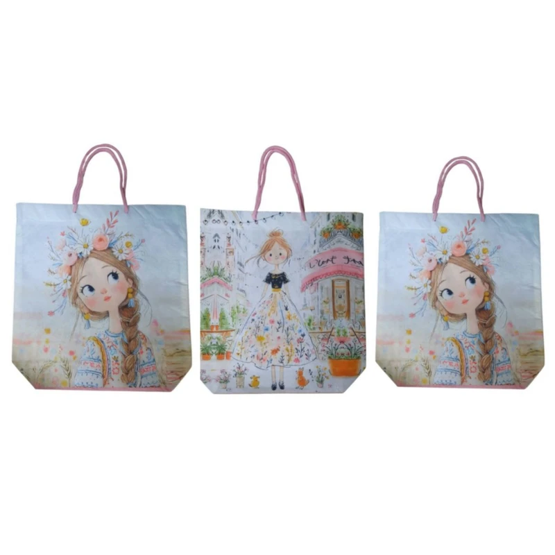 ساک هدیه مدل دختر و تاج گل 2 کد mn79 بسته 3عددی