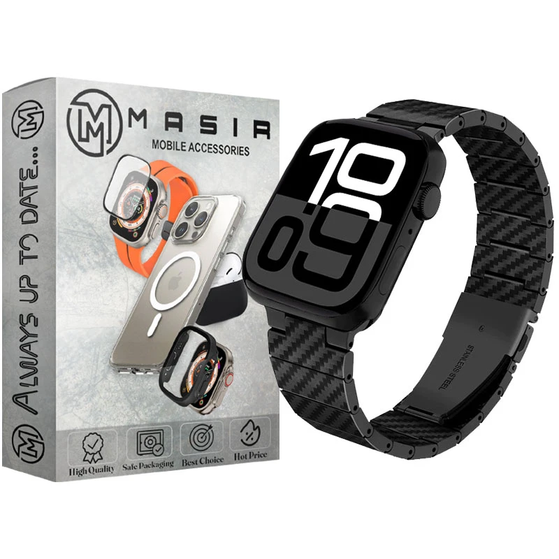بند مسیر مدل Carbon Stainlees مناسب برای اپل واچ سری 10 سایز 46 mm