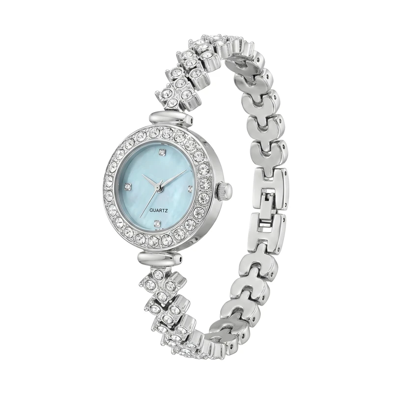 ساعت مچی عقربه‌ای کوارتز زنانه مدل لوکس بند نگین دار طرح جواهری کد 002