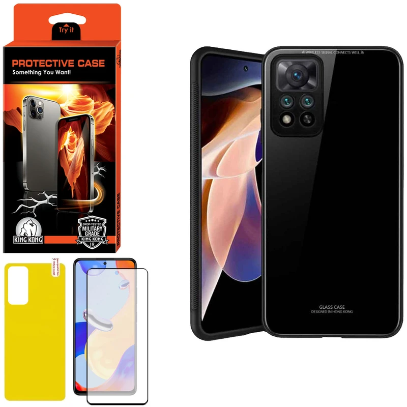 کاور کینگ کونگ مدل CVRGLS-II مناسب برای گوشی موبایل شیائومی Redmi Note 11 4G به همراه محافظ صفحه نمایش و محافظ پشت گوشی