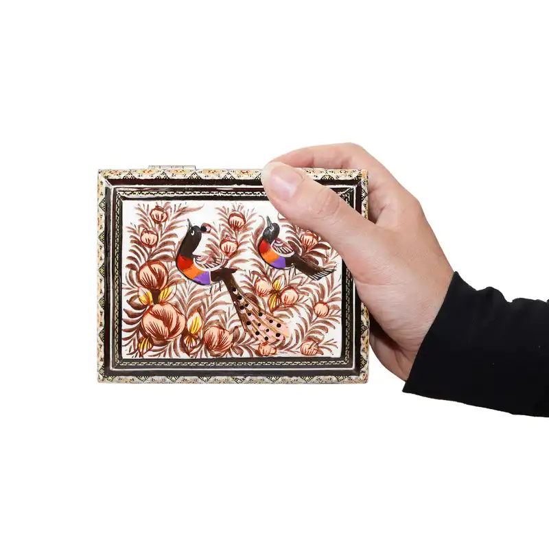 جعبه جواهرات خاتم کاری مدل گل و مرغ برجسته کد 14118Br2f3