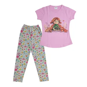 ست تی شرت و شلوار دخترانه طرح دختر خانوم مدل 20422