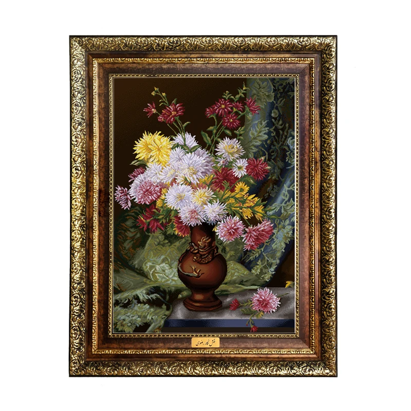 تابلو فرش ماشینی نقش نگار رضوی طرح گل کد 464KH