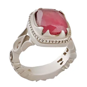 انگشتر نقره مردانه بازرگانی میلادی مدل رکاب دست ساز سنگ یاقوت کد AM_2808