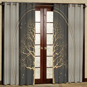 پرده مدل درخت طلایی هازان پانچی کد 2303 سایز 140x200 سانتی متر