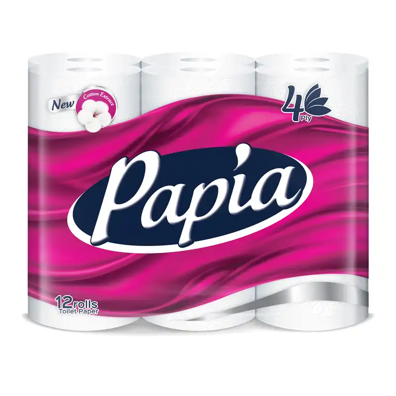 دستمال توالت پاپیا مدل 4 لایه رولی بسته 12 عددی