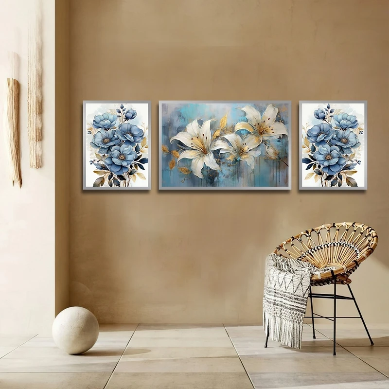 تابلو بکلیت طرح نقاشی رنگ روغن گل مدل SI-2435 مجموعه 3 عددی