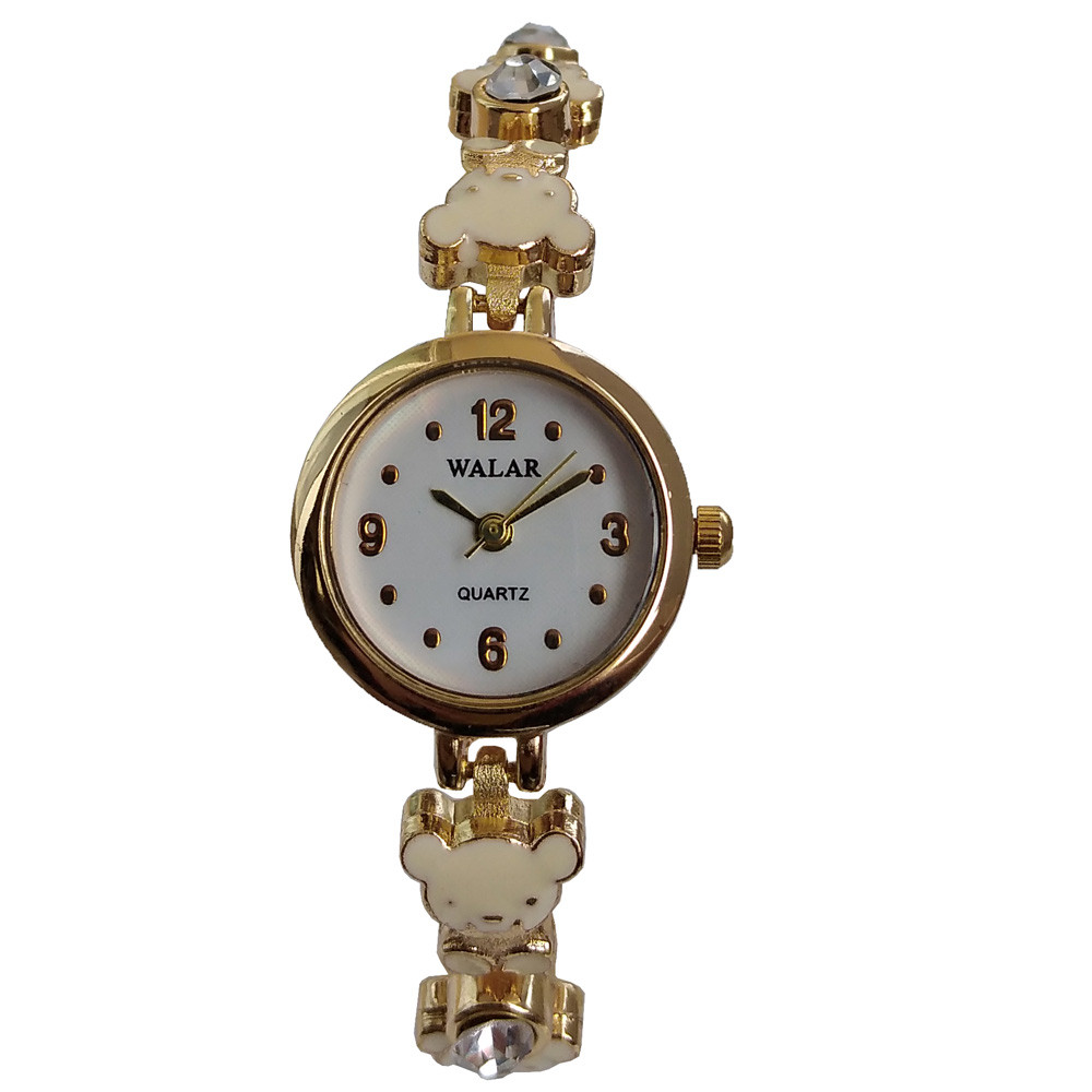 ساعت مچی عقربه ای دخترانه والار مدل بند فلزی ظریف طرح خرسی فانتزی