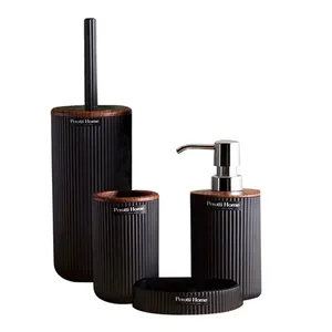 ست سرویس بهداشتی 4 پارچه پروتی هوم مدل Lisbone wood2