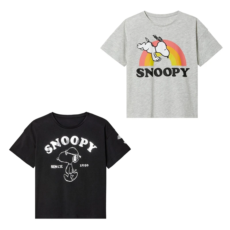 تی‌شرت آستین کوتاه دخترانه پیناتس مدل اسنوپی 2026 مجموعه دو عددی