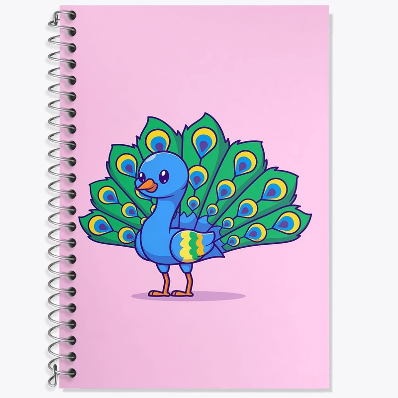 دفتر زبان 50 برگ خندالو مدل دو خط طرح حیوانات بامزه طاووس کد 29683