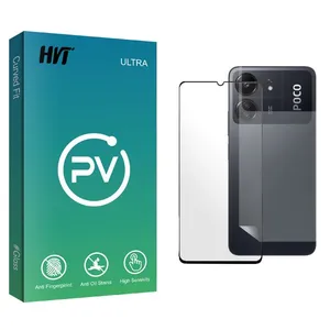 محافظ صفحه نمایش شیشه ای اچ وی تی مدل PV مناسب برای گوشی موبایل شیائومی Poco C65  به همراه محافظ پشت گوشی