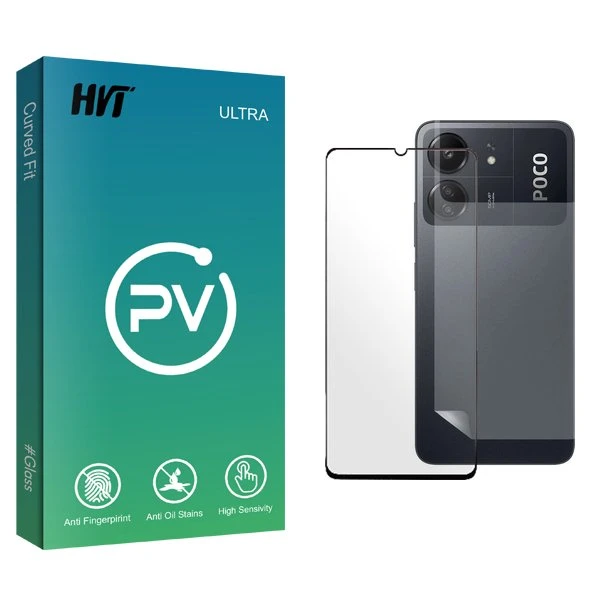 محافظ صفحه نمایش شیشه ای اچ وی تی مدل PV مناسب برای گوشی موبایل شیائومی Poco C65  به همراه محافظ پشت گوشی