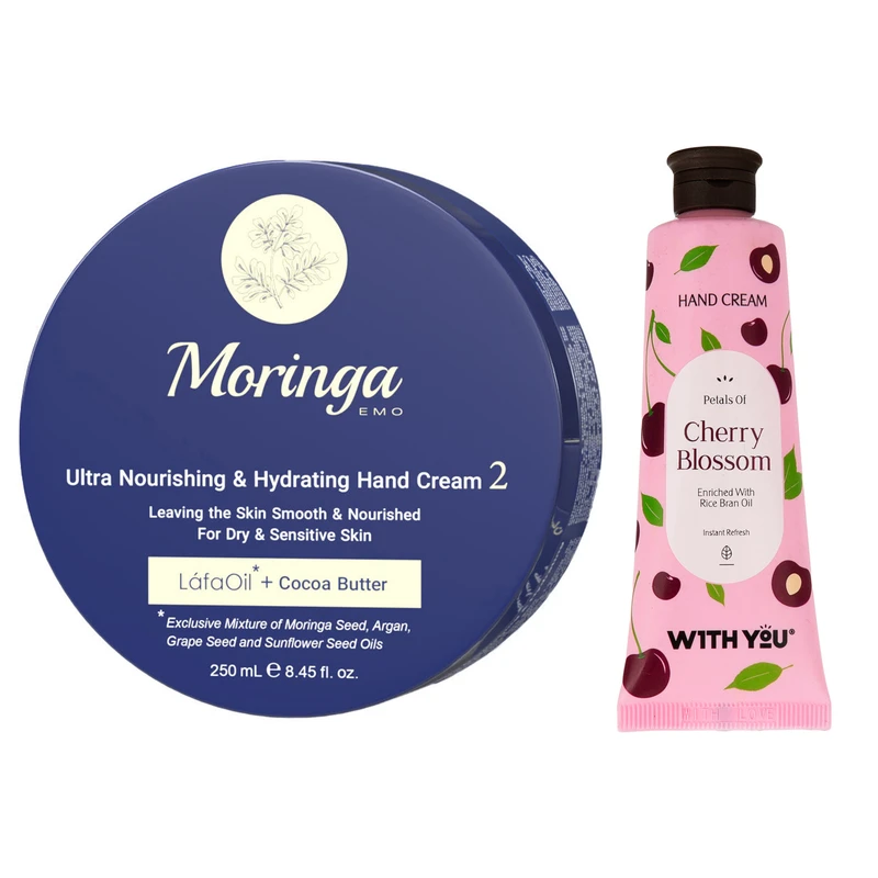 کرم آبرسان مورینگا امو مدل LáfaOil حجم 250 میلی لیتر به همراه کرم مرطوب کننده ویت یو مدل Cherry Blossom حجم 50 میلی لیتر