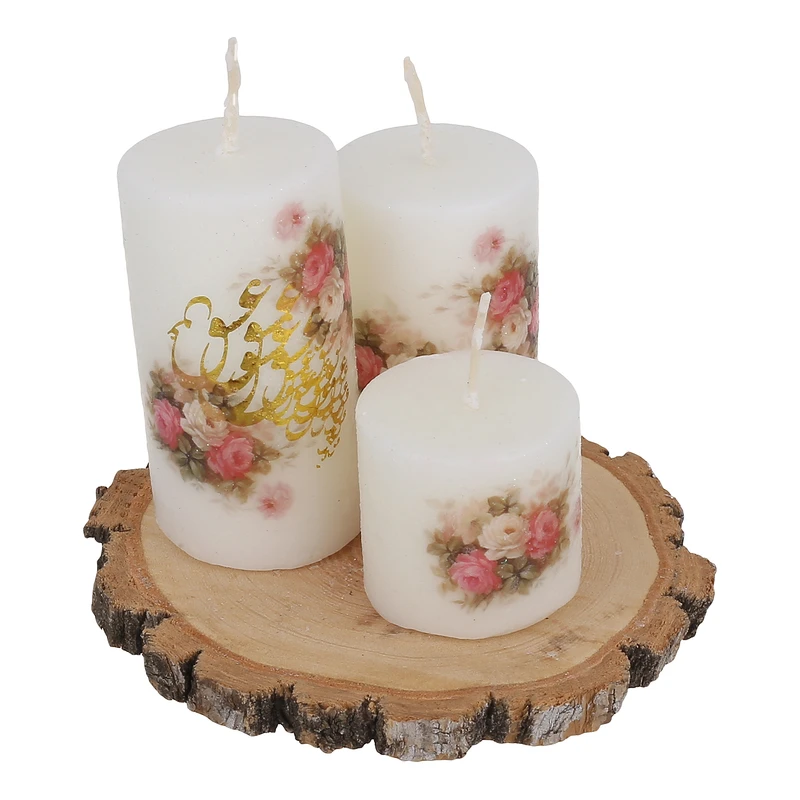 دکوری طرح عشق مدل شمع و استند چوبی مجموعه 4 عددی