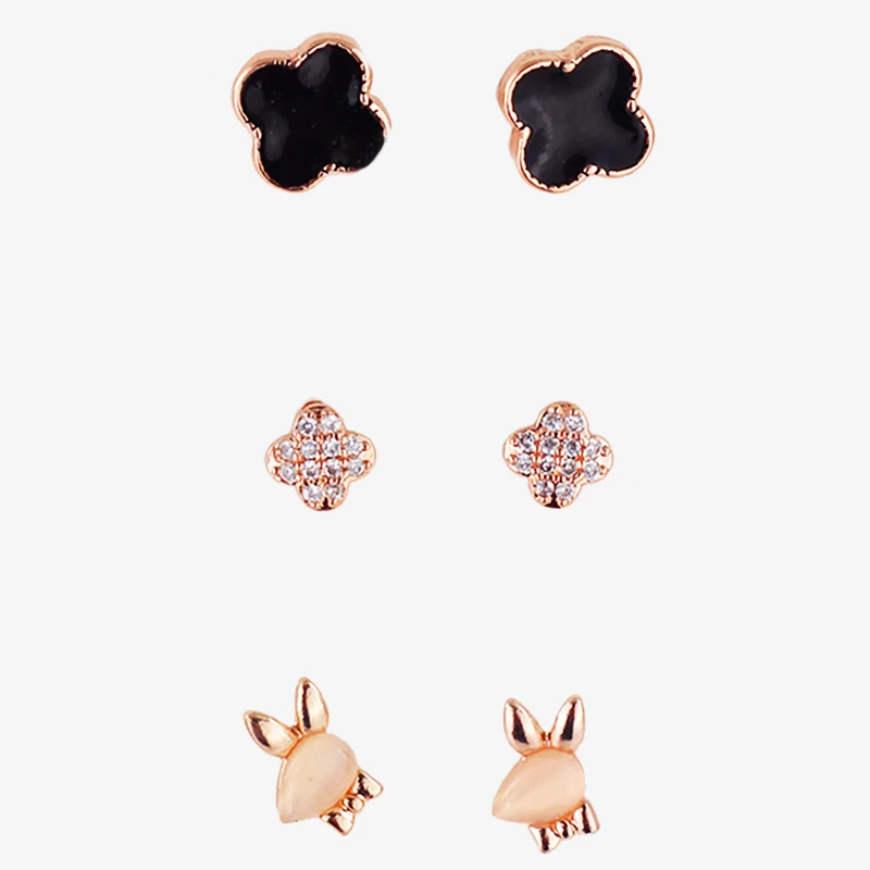 گوشواره میخی زنانه مدل گل کد AAC616 بسته سه عددی