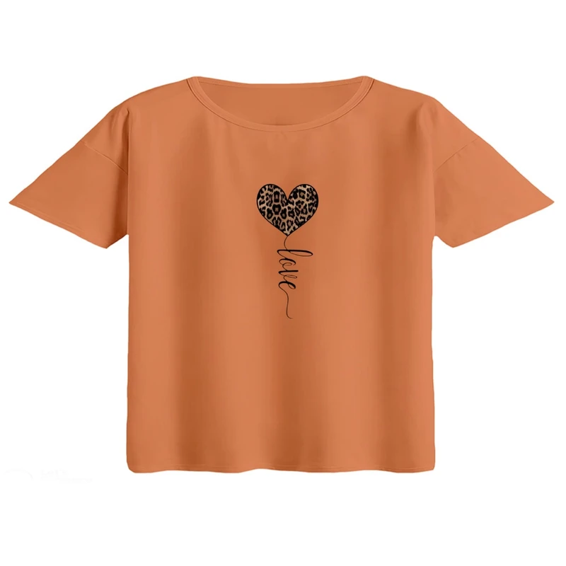 کراپ تی‌شرت آستین کوتاه زنانه مدل قلب مینیمال کد04 رنگ گلبهی