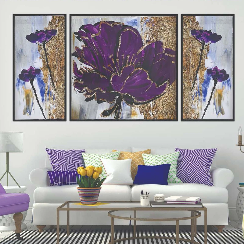 تابلو بکلیت طرح مدرن دیجیتال آرت مدل B-2114 فریم مشکی مجموعه 3 عددی