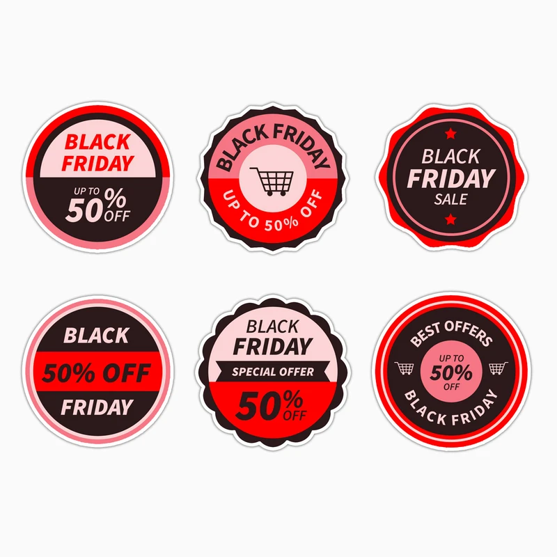 استیکر لپ تاپ و موبایل بووم طرح تخفیف مدل Black Friday کد MD14 مجموعه 6 عددی