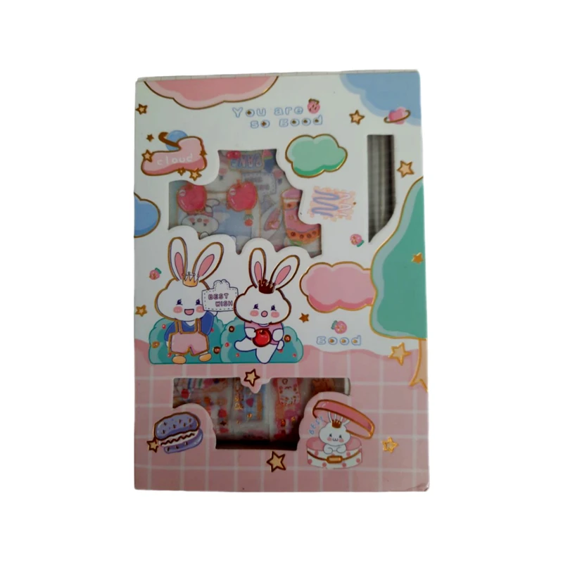 چسب نواری مدل واشی طرح خرگوش و دوستان به همراه استیکر بسته 10عددی