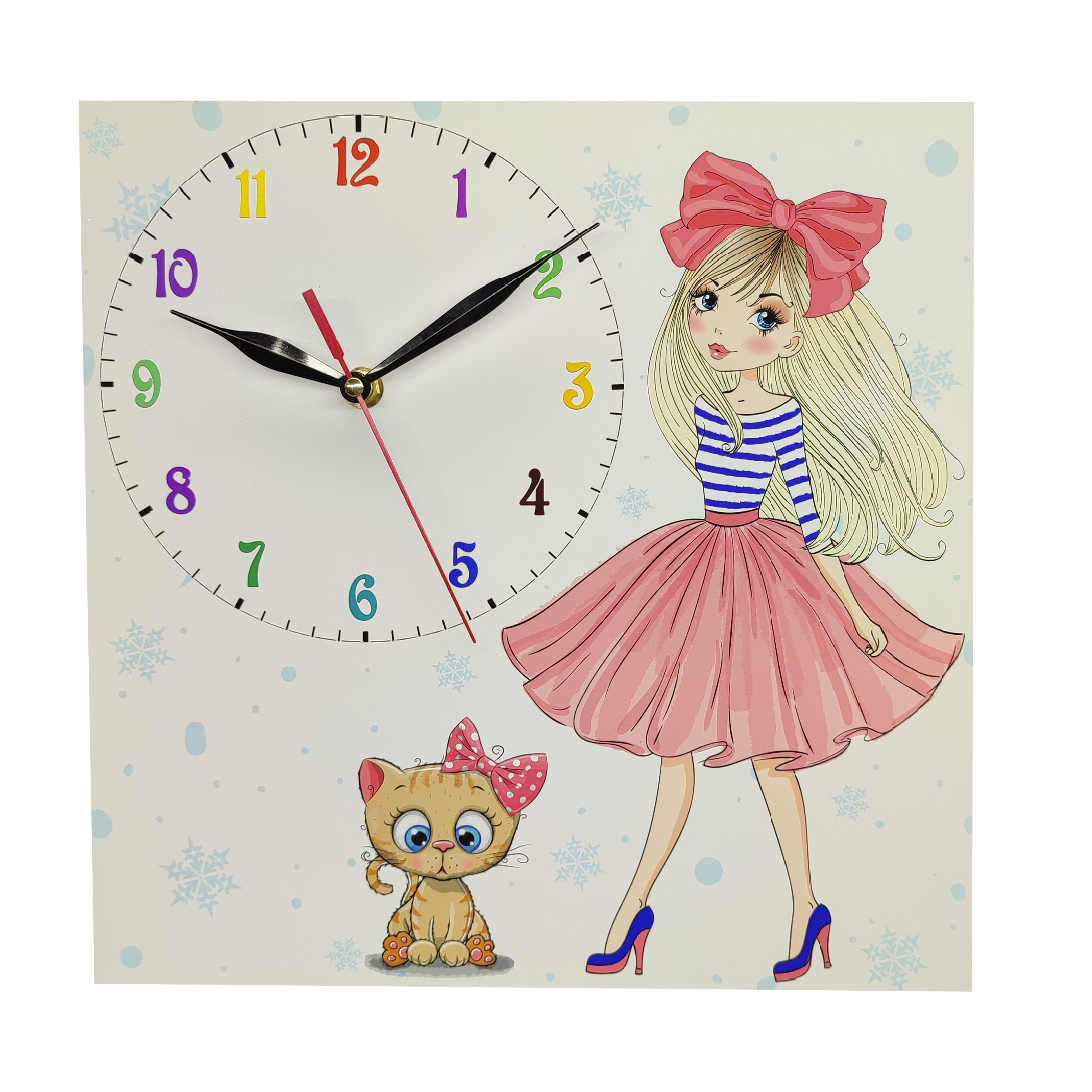 ساعت دیواری کودک مدل دختر و گربه