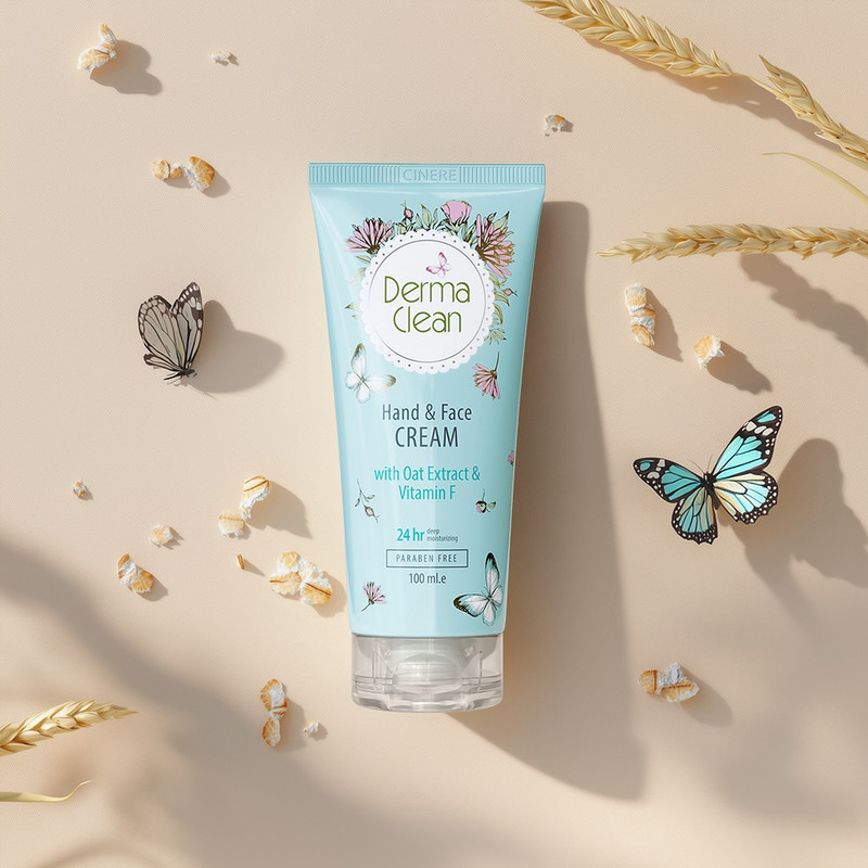 کرم دست و صورت درماکلین، حاوی عصاره جو دوسر، ویتامین F، آلانتوئین، آلوئه‌ورا و نیاسین آمید، مرطوب‌کننده و آرامش‌بخش، حجم 75 میلی‌لیتر