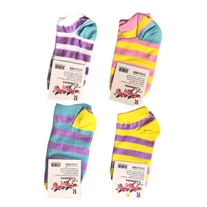 جوراب ساق کوتاه دخترانه مدل راه راه کد 01 بسته 4 عددی