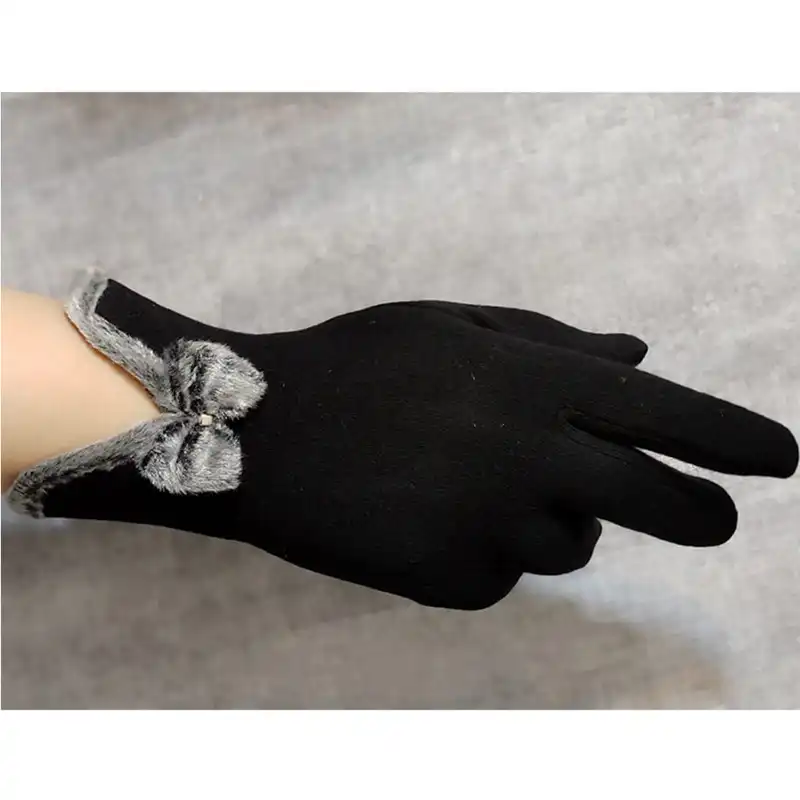 دستکش زنانه مدل پاپیون خز کد AS1468 رنگ مشکی