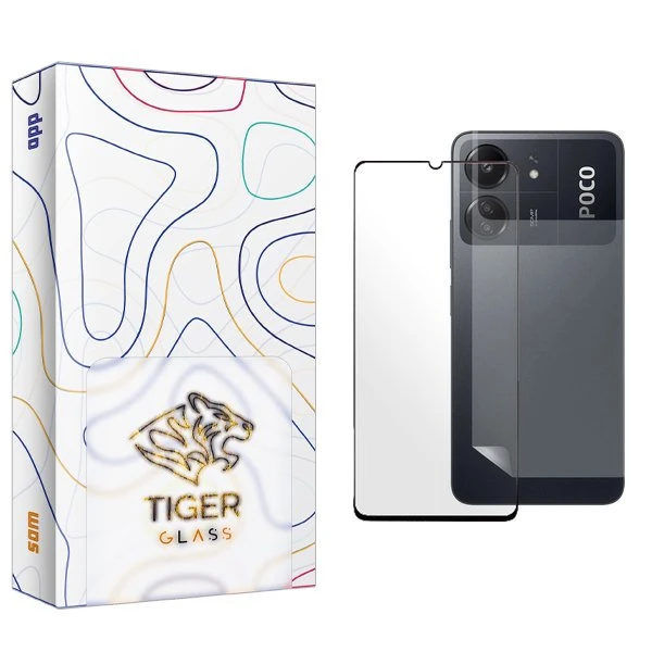 محافظ صفحه نمایش شیشه ای تایگر گلس مدل APL2 مناسب برای گوشی موبایل شیائومی Poco C65  به همراه محافظ پشت گوشی