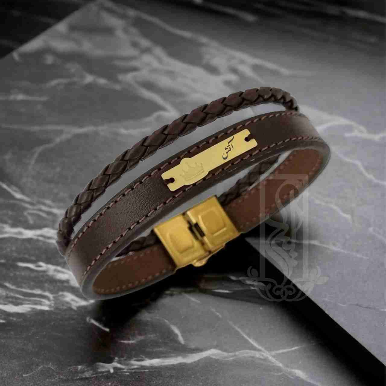 دستبند طلا 18 عیار مردانه لیردا مدل کلمه اتش 6722 -  - 2