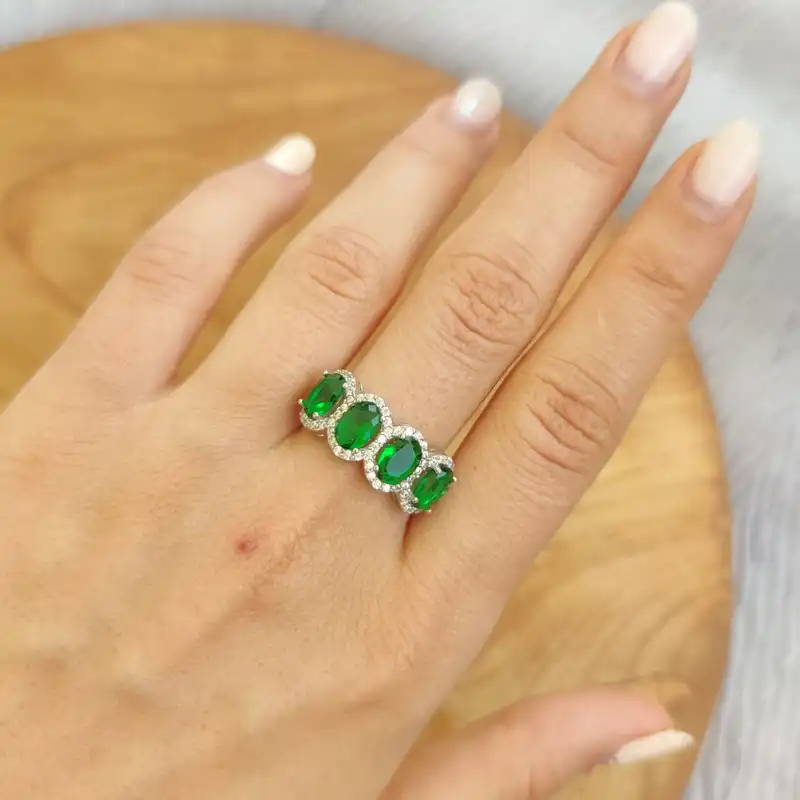 انگشتر نقره زنانه مدل نگین زمرد