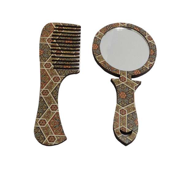 ست شانه مو و آینه آرایشی مدل سنتی چند ضلعی کد 5
