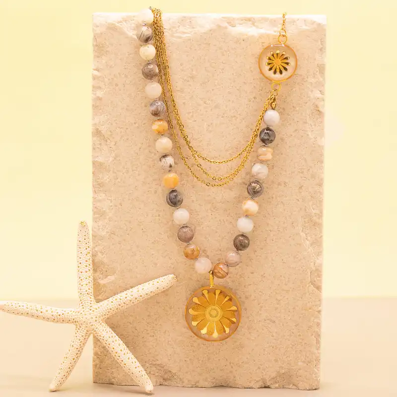 گردنبند زنانه مارک گلد طرح گل بابونه کد GN3077