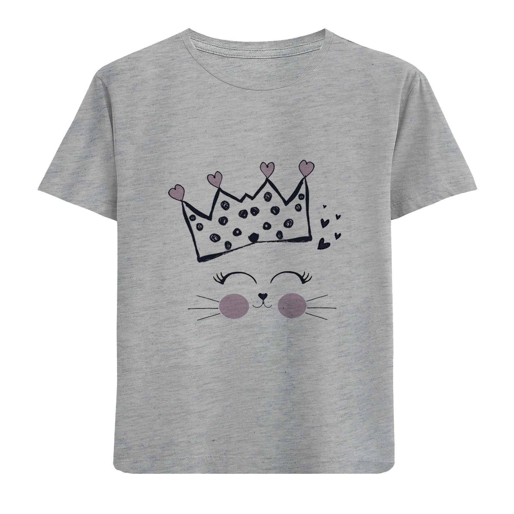 تی شرت آستین کوتاه دخترانه مدل تاج وگربه D302